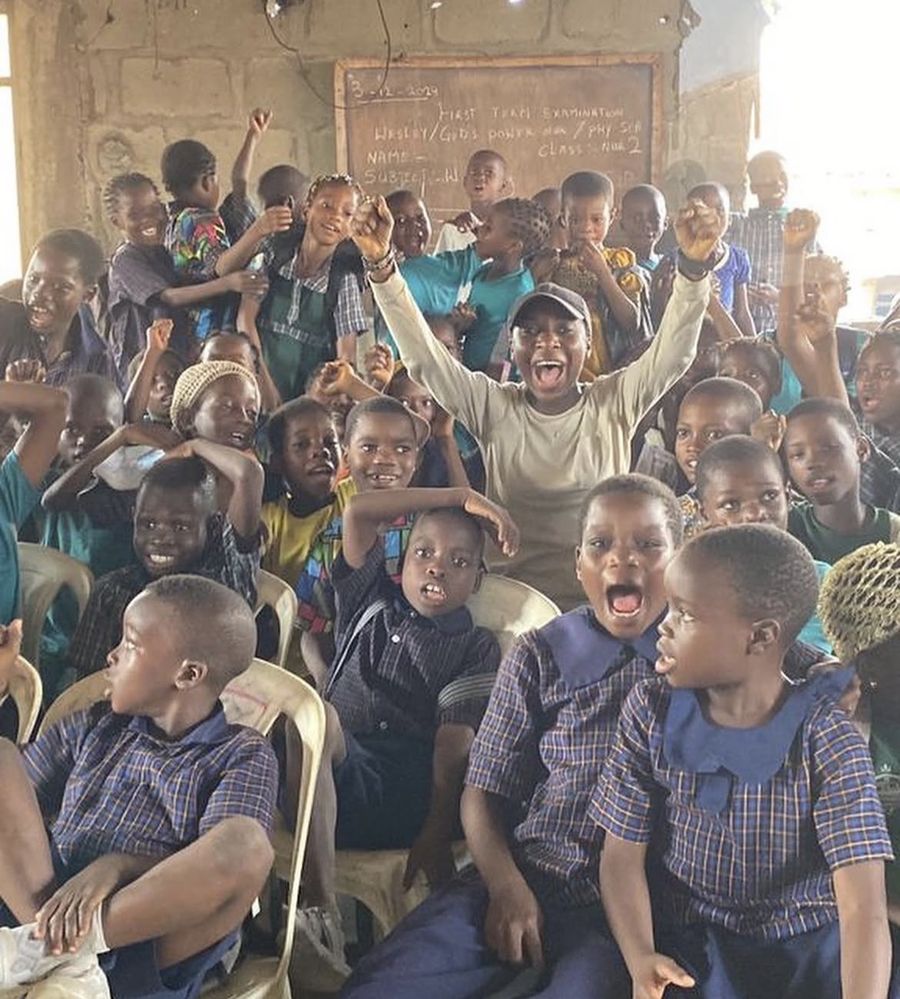 Pupils celebrating on Book Drive day